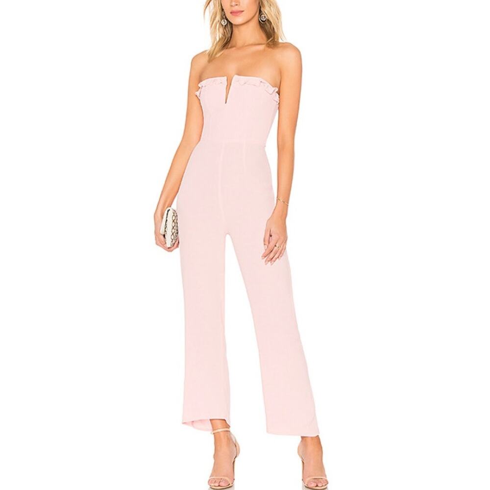 Flynn Skye Parker Strapless Split Neck Straight Leg Jumpsuit Pink XS